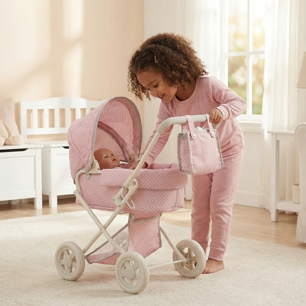 3-in-1 Baby Doll Stroller Set Pink Foldable Pram with Bassinet & Carry Bag with the Listed Color, Size or Set Options for Everyday Use