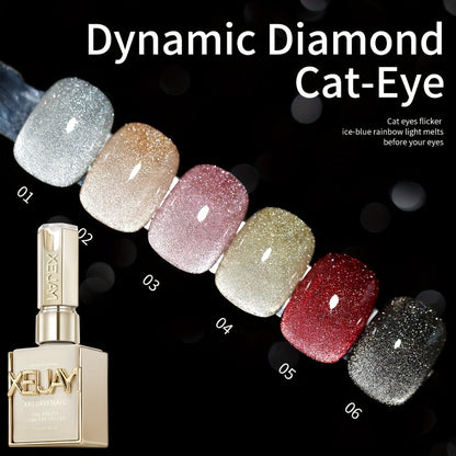 Gel Nail Polish Six-Color Magnetic Cat Eye Set with Sparkling Star and Rhinestone Effects for Nail Art