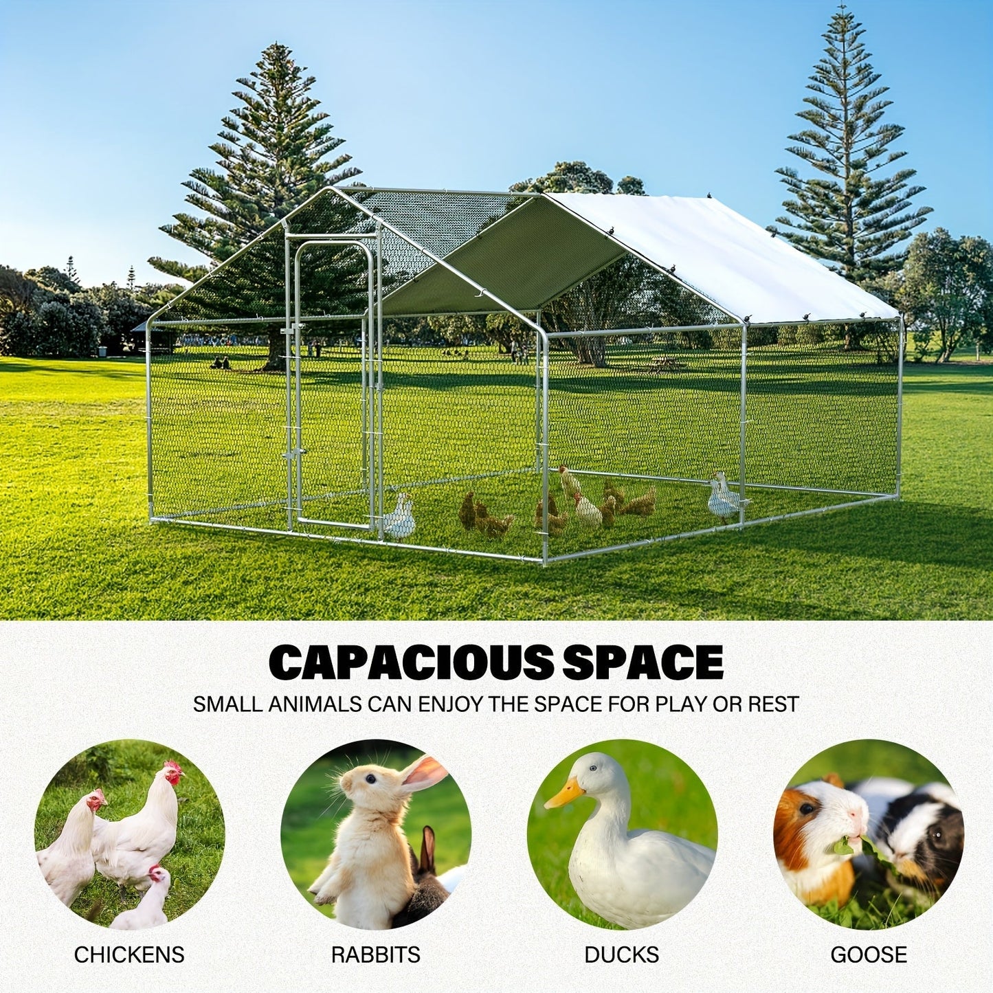 Metal Chicken Run Outdoor Poultry Cage Large Walk-in Enclosure for Chickens Ducks Rabbits for Garden, Patio and Yard Use