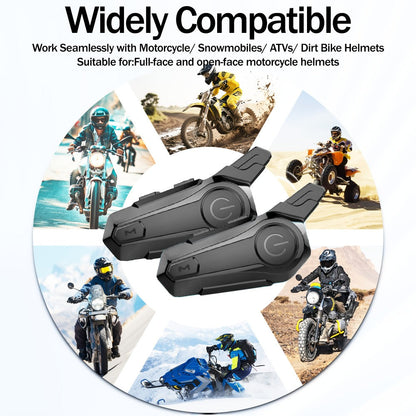 Motorcycle Helmet Bluetooth Intercom Headset – Wireless Real-Time 2-Rider Communication, Compatible with Full Face, 3/4 & Open Face Helmets