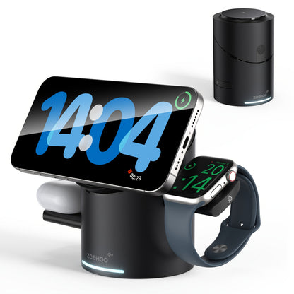 Wireless Charging Station, ZEEHOO CylinTrick-R Qi2-Marked 15W Rotating 3-in-1 Stand in White or Black