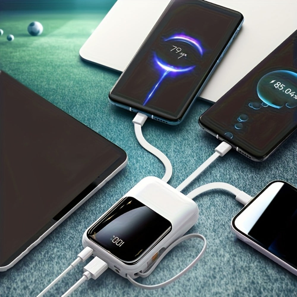 Power Bank 21000mAh Mini with 5W or 22.5W Power Options, Built-In Cable Set and LED Display