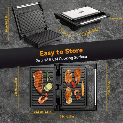 Panini Press Sandwich Maker 1200W, Non-Stick Cast Aluminum Grill with 180-Degree Opening, 2-Slice Panini Maker with Indicator Lights