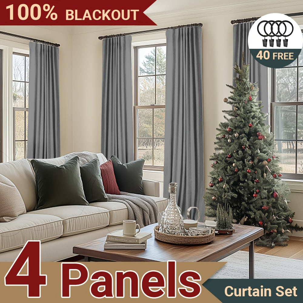 100% Blackout Curtains 4 Panels Faux Linen Textured Thermal Insulated Drapes – Room Darkening Window Curtains for Living Room Bedroom