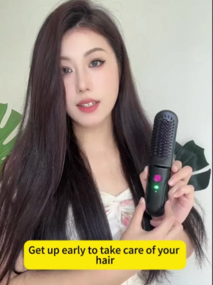 Wireless Hair Straightener Comb - Portable Cordless Straightening Brush with 3-Min Fast Heat, 3 Temp Settings 170-190°C