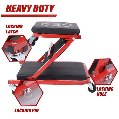 Mechanic Creeper Seat 3-in-1 Heavy Duty 36" – Folding Crawler with Adjustable Z-Seat, 6 Lockable Casters, 350–650 lb Capacity for Auto