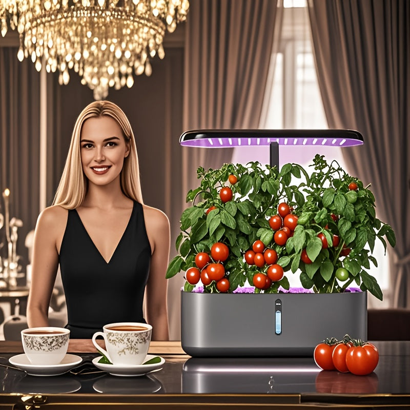 Hydroponic Garden Kit 10 Pods Indoor Herb Garden | 24W LED Grow Light Auto Timer 1-Gal Tank Quiet Pump Nutrients | Vegetables Flowers