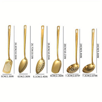 6 Piece Korean Style Stainless Steel Kitchen Utensil Set Cooking Spoons Spatula Ladle for Home Cooking, Dining and Outdoor Meals