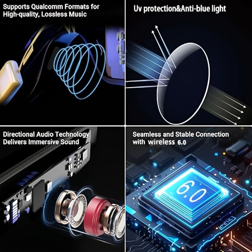 Anti-Blue Light Smart Audio Glasses Bluetooth 5.3 HiFi Open-Ear Wireless Calls Music Anti-UV Lens for an Everyday Personal Care Routine