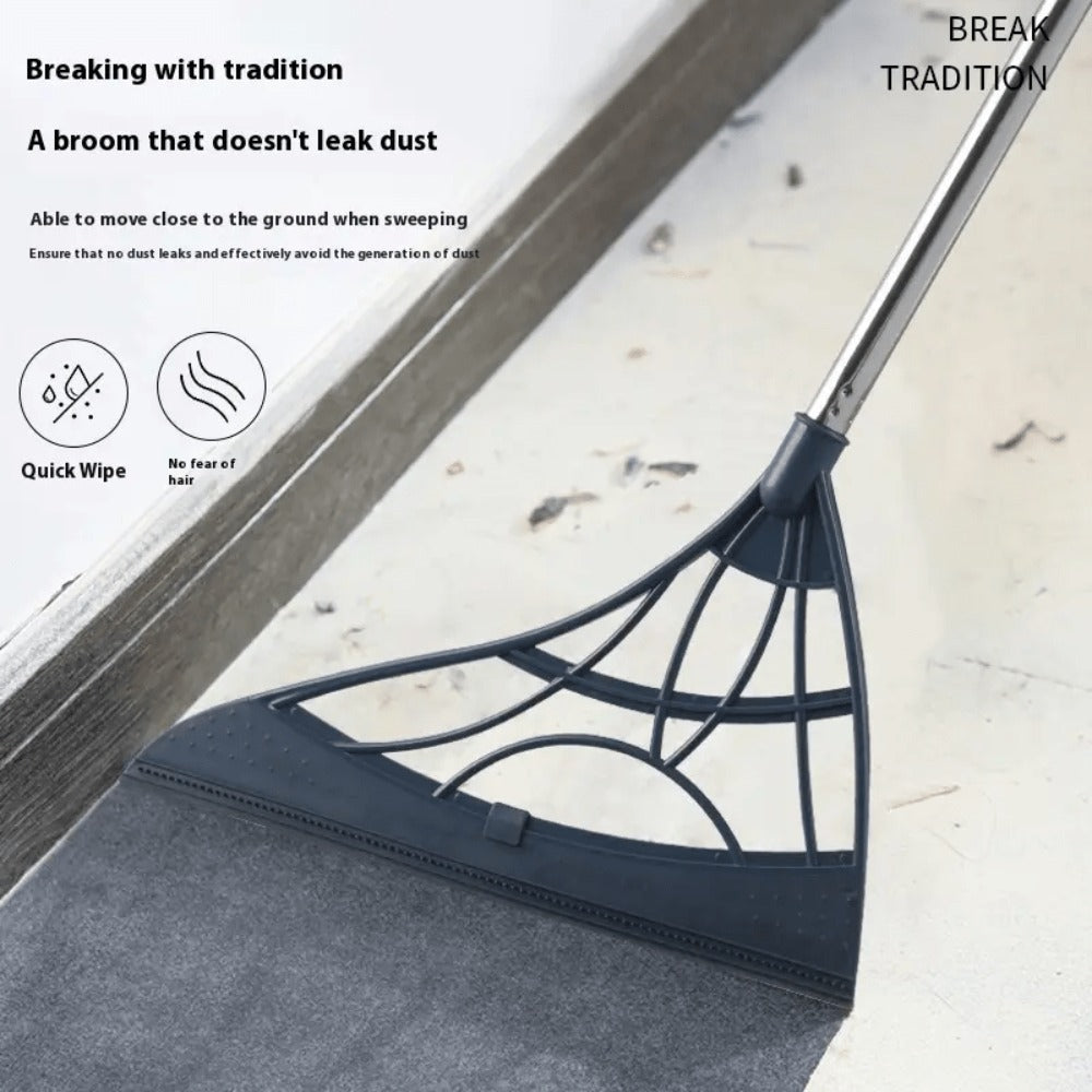 Extra Long Broom 45 Inch – Stainless Steel Handle, Unflagged Bristles, Rubber Sweep for Pet Hair & Debris