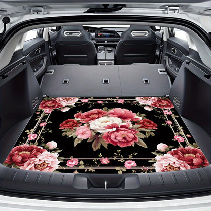 Car Cargo Mat Pink Peony Floral – Anti-Slip Washable Rear Trunk Pad, Wear-Resistant Pet Mat & Boot Liner for Car Interior