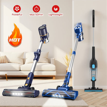 Stick and Handheld Vacuum Cleaner with LED Floor Head, Straight or 180-Degree Foldable Tube Options