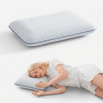 Standard Bed Pillow with Quilted Mesh Cover, Blue or Grey 1-Piece Options, Pictured 60 x 40 x 12 cm