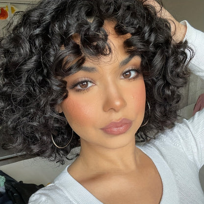 Synthetic Wig 14-Inch Kinky Curly Afro with Bangs in Black, Black-Brown or Golden 33/27 for Daily Style