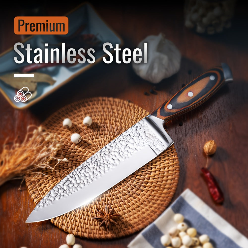 Kitchen Knife Set 15-Piece & 20-Piece Professional Chef Knives with Block Sharpener Ultra-Sharp Medium Carbon Stainless Steel Hammered Blade