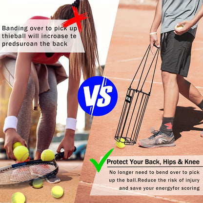 Pickleball & Tennis Ball Hopper Basket – Aluminum Alloy Ball Picker Upper with Handle, Portable Ball Collection Basket for Easy Court