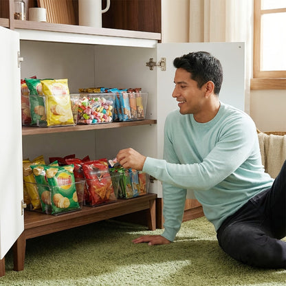 Pantry Organizer Bins 8 Pack Clear Plastic Food Storage Bins with Removable Dividers 4 Compartments for Kitchen Cabinet