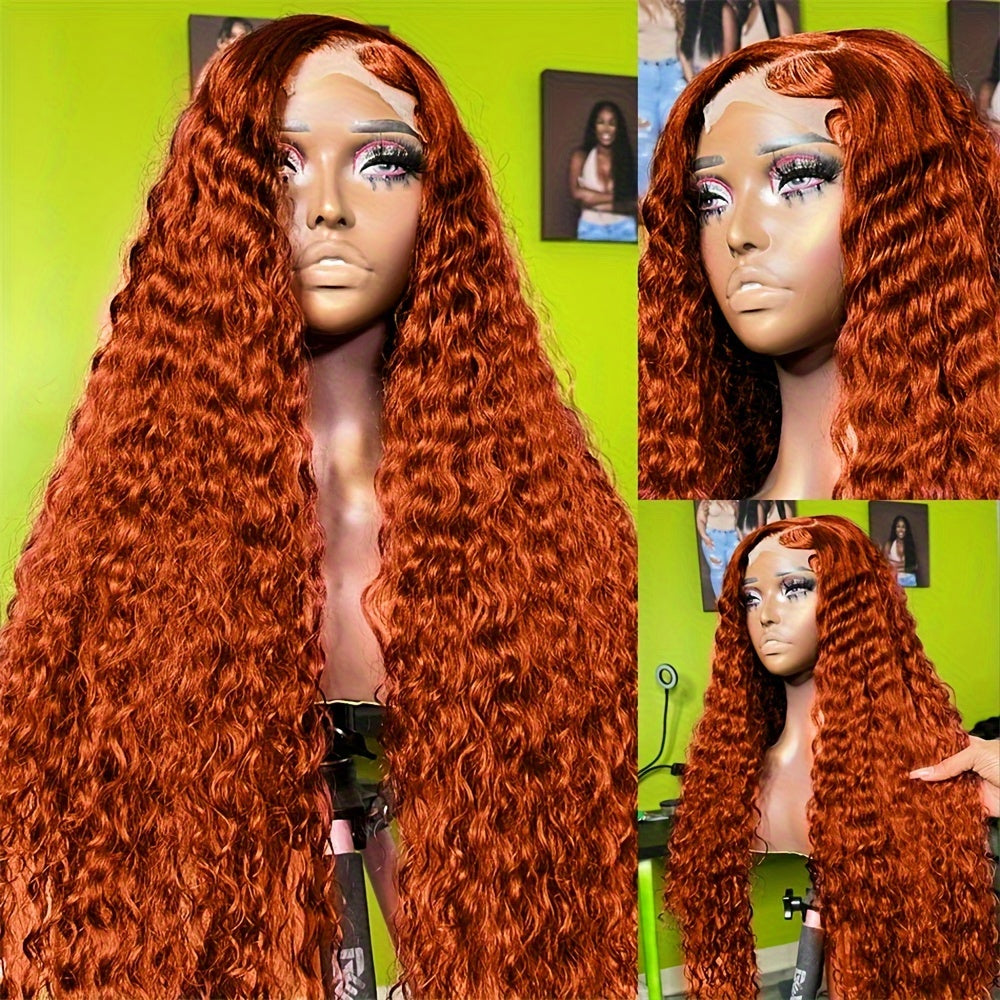 Ginger Orange 13x4 HD Lace Front Wig Human Hair 32 Inch Straight 180% Density Pre Plucked, for Home, Travel and Salon Hair Styling