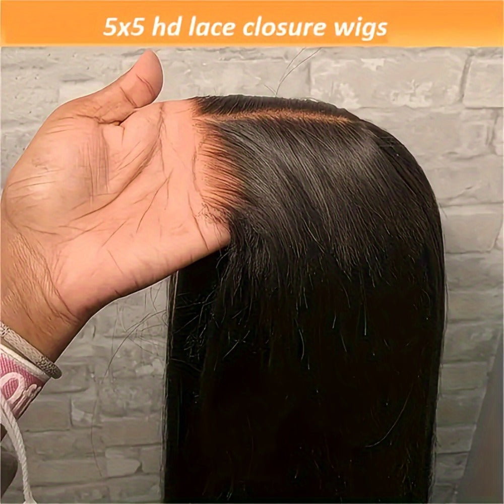 Put On and Go Wig 6x4.5 HD Lace Human Hair Straight 250% Density Glueless Pre-Plucked Pre-Cut Pre-Bleached Knots Long Straight Wig for Women