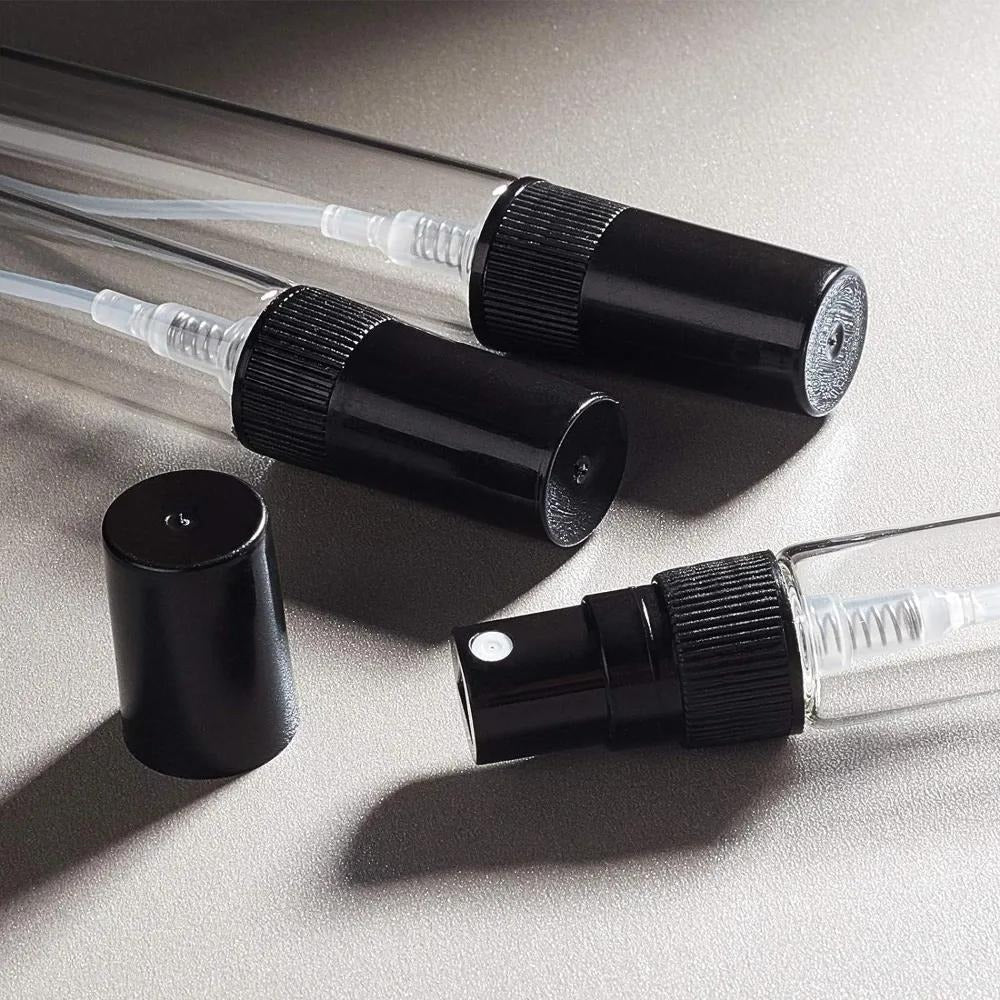 Mini Glass Spray Bottles 5ml 50 Pack Fine Mist Atomizer Refillable Black UV Glass Travel Perfume Bottles for Perfume Cologne Essential Oil
