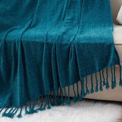 Chenille Fringe Throw Blanket, 180-200gsm Velvety Decorative Throw for Sofa & Couch, Home Decor, 50”×60”