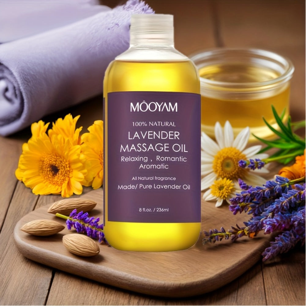 Lavender-Labeled Massage Oil in One or Three 236 ml Bottles with Pour Caps for Body-Care Routines