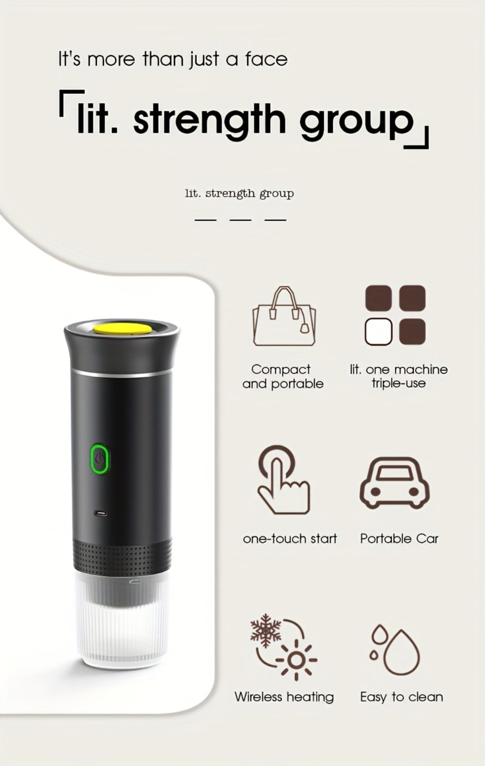 Portable Capsule Coffee Machine USB Rechargeable One-Touch Brewing Compact Espresso Maker for Bath Time, Home Spa and Personal Care