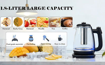 Electric Kettle 1.8L Stainless Steel, Fast Boil with Auto Shut-Off, Boil-Dry Protection, Removable Filter & 360° Swivel Base