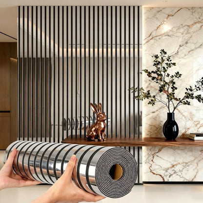 3D Mirror Slat Wall Panel Self-Adhesive Peel and Stick Gold Silver Metallic Grid Wall Sticker, for Entryways, Bedrooms and Living Spaces