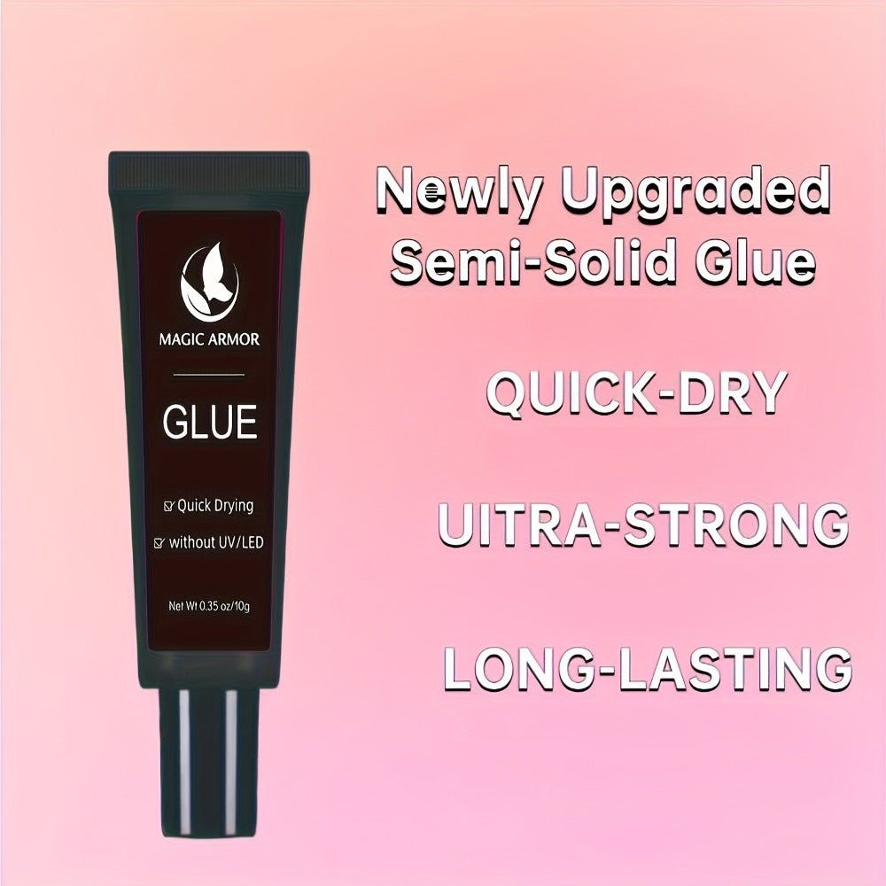 Nail Glue Kit, MAGIC ARMOR 10g Adhesive and Remover Tubes with Precision Nozzles for Press-On Nails