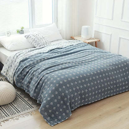 Jacquard Cotton Blanket, Geometric Cross Pattern Pure Cotton Throw, Breathable All Season, 4 Colors