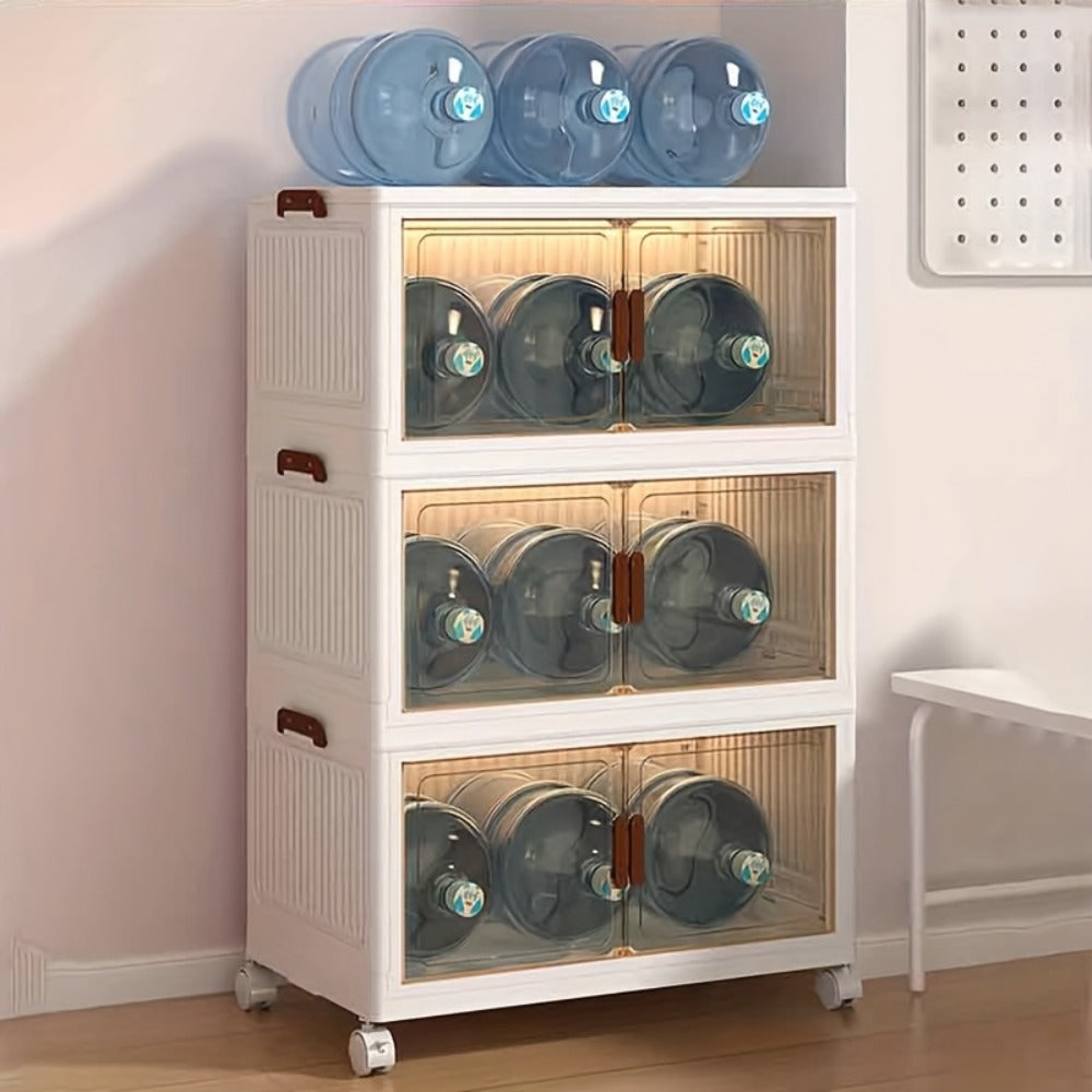 Storage Cabinet Collapsible Modular Locker with Magnetic Doors, Wheels and One to Five Layers