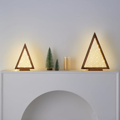 Wooden Light-Up Desktop Christmas Trees USB Powered - Mini Lighted Wood Tree Set for Holiday Decoration