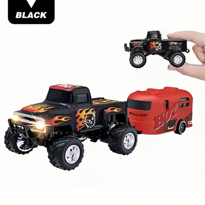 Mini Alloy RC Monster Truck 1:64 Scale 2.4GHz Off-Road Crawler with LED Lights, Street Graffiti Spray-Paint Design