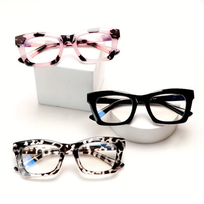 Reading Glasses – Three-Pair Square Reader Set with Spring Hinges, Cloths and Bags with Multiple Strength and Color Options