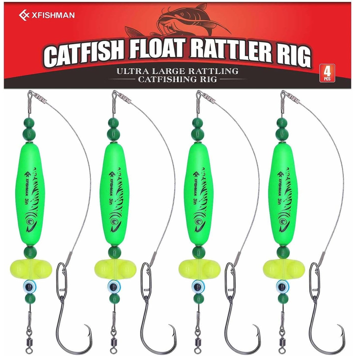Catfish Rig Santee Cooper Float with Rattler 4pcs Set, Catfishing Tackle Rattle Float Rig for Bank Fishing