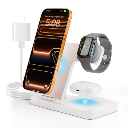 Foldable 3-in-1 Wireless Charging Station with LED Indicator & Anti-Slip Fast Charge for iPhone 17 16 15 14 13 12 11 Pro Max XR XS