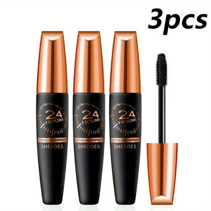 Black Mascara Three-Piece Set with Tapered Tubes, Copper-Color Caps and Black Bristle Applicator Wands