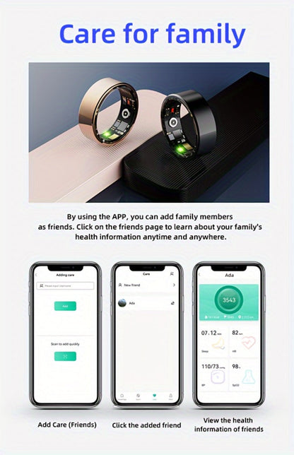 Health Monitoring Smart Ring with Heart Rate HRV Sleep Tracking, Steps Calories Body Temp & Menstrual Cycle – Bluetooth 5.3, iOS & Android