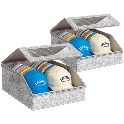 Stackable Baseball Cap Storage Box Organizer, Dustproof Cardboard Hat Box Holds 24 Caps, 1/2 Pack