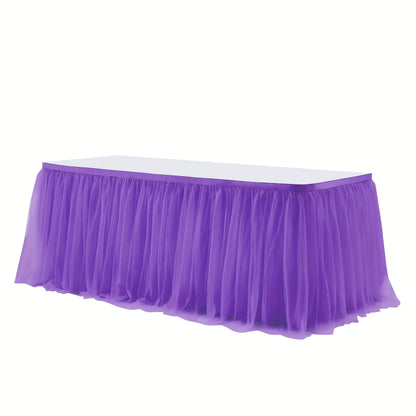 Six-Foot Gathered Tulle Table Skirt with Ten Solid or Multicolor Options for Parties and Events