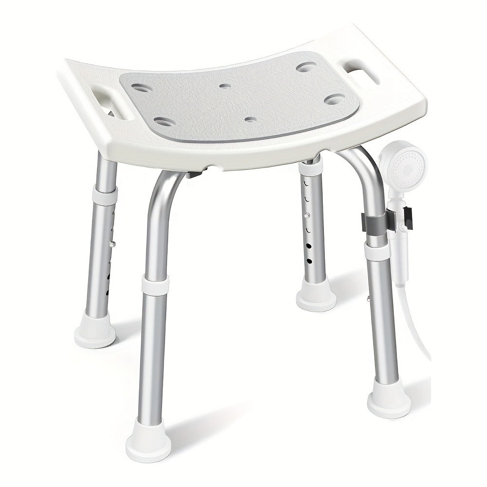 Aluminum Shower Chair 6-Level Adjustable Height Bath Stool Extra Wide Seat Tool-Free Assembly for Entryways, Bedrooms and Living Spaces