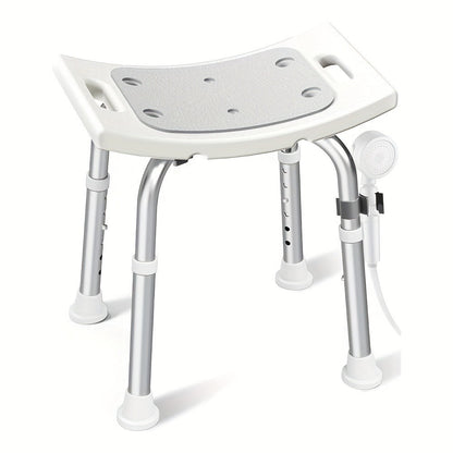 Aluminum Shower Chair 6-Level Adjustable Height Bath Stool Extra Wide Seat Tool-Free Assembly for Entryways, Bedrooms and Living Spaces