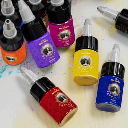 Tattoo Ink 14- or 21-Color Set with 0.5oz 15ml Bottles and Two Palette Choices for Color Selection