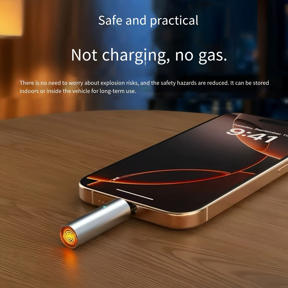 USB-C Plug-In Heating-Coil Electric Lighter in Black with Compact Cylindrical Body for Direct Phone Power