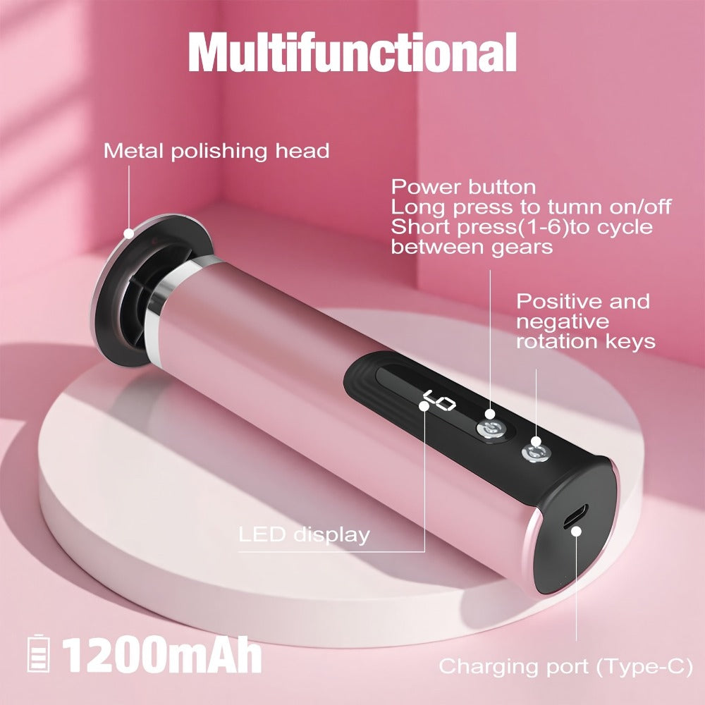 Rechargeable Electric Foot File and Callus Remover with Two Heads and Ten Sandpaper Pads in Pink