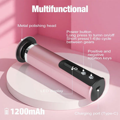 Rechargeable Electric Foot File and Callus Remover with Two Heads and Ten Sandpaper Pads in Pink