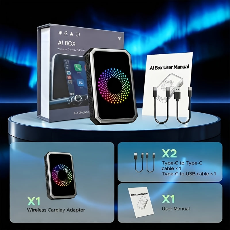Wireless CarPlay Adapter AI Box 3-in-1 – Netflix YouTube TikTok Streaming, Dual WiFi 2.4G+5G, USB Drive Support