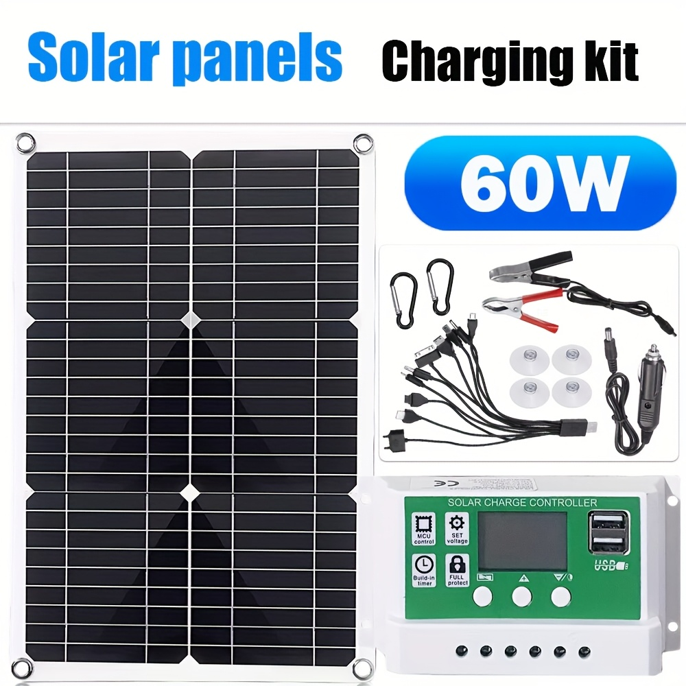 60-Watt Monocrystalline Solar Charging Kit with Green Controller and One- or Two-Panel Options