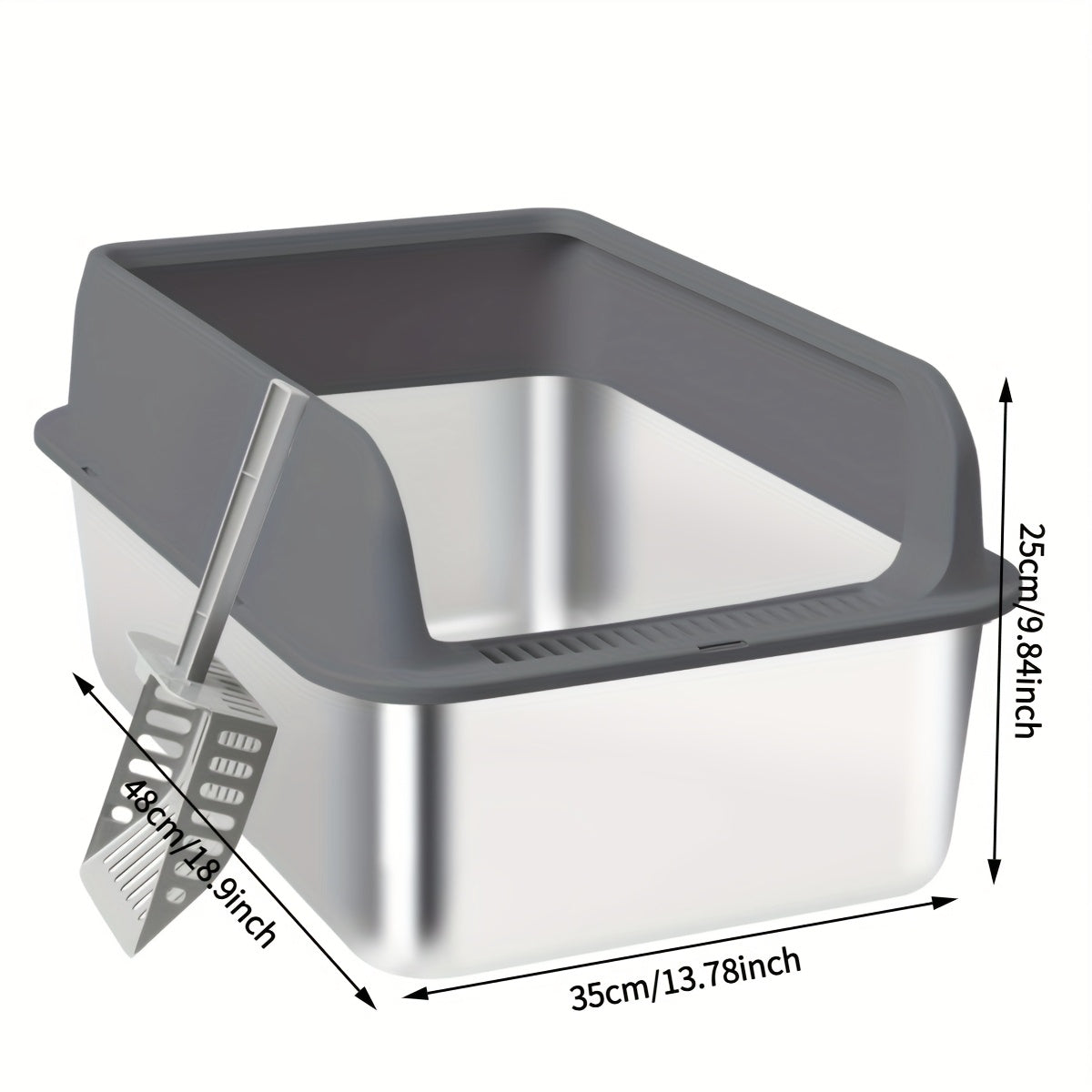 Stainless Steel Cat Litter Box with High Sides & Lid – Metal Litter Pan Anti-Leak Non-Stick Easy Clean Indoor Cat Toilet with Scoop